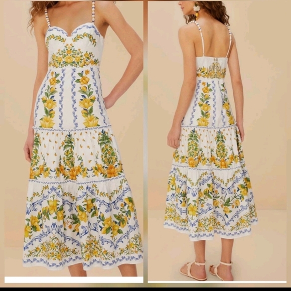 FARM Rio Dresses & Skirts - FARM Rio White Midi Dress with Yellow & Blue Floral Print
